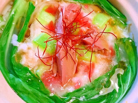 ツナと青梗菜の中華風とろろ煮麺